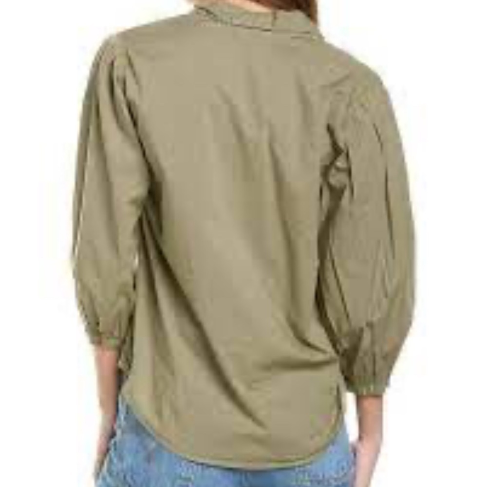 Nation LTD Pima Cotton Blouse S | Puff Sleeve Button Front Top Minimalist Chic - Picture 5 of 14